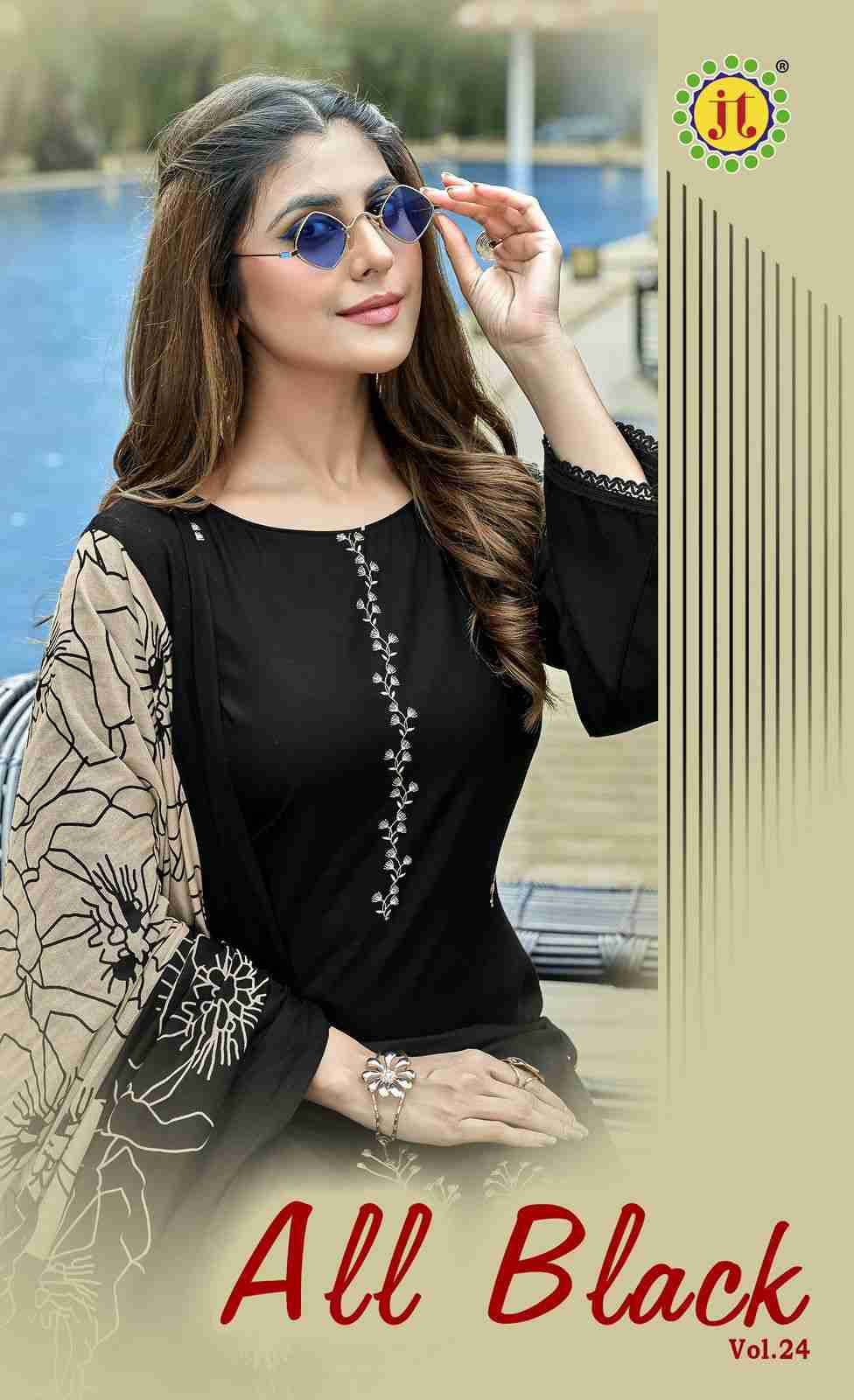 All Black Vol-24 By JT 24001 To 24005 Series Beautiful Festive Suits Colorful Stylish Fancy Casual Wear & Ethnic Wear Rayon Dresses At Wholesale Price