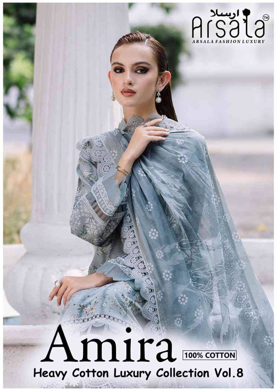Amira Vol-8 By Arsala 801 To 806 Series Beautiful Festive Suits Stylish Fancy Colorful Casual Wear & Ethnic Wear Pure Lawn Cotton Print Dresses At Wholesale Price