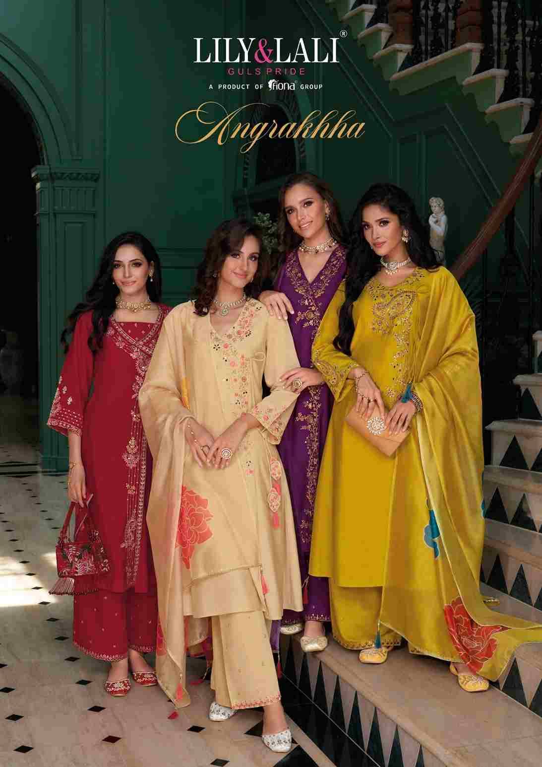 Angrakhha By Lily And Lali 26801 To 26804 Series Beautiful Festive Suits Colorful Stylish Fancy Casual Wear & Ethnic Wear Roman Silk Embroidery Dresses At Wholesale Price