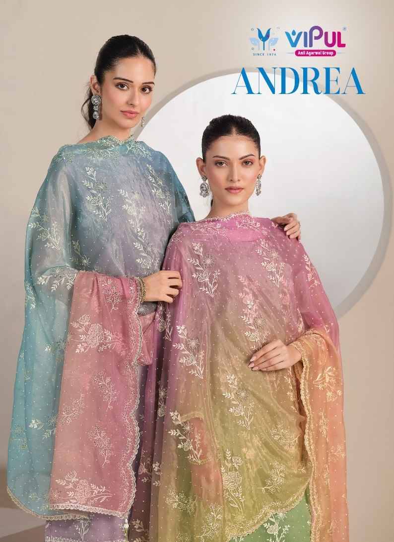 Andrea By Vipul Fashion 6401 To 6406 Series Designer Festive Suits Beautiful Fancy Stylish Colorful Party Wear & Occasional Wear Organza With Embroidery Dresses At Wholesale Price