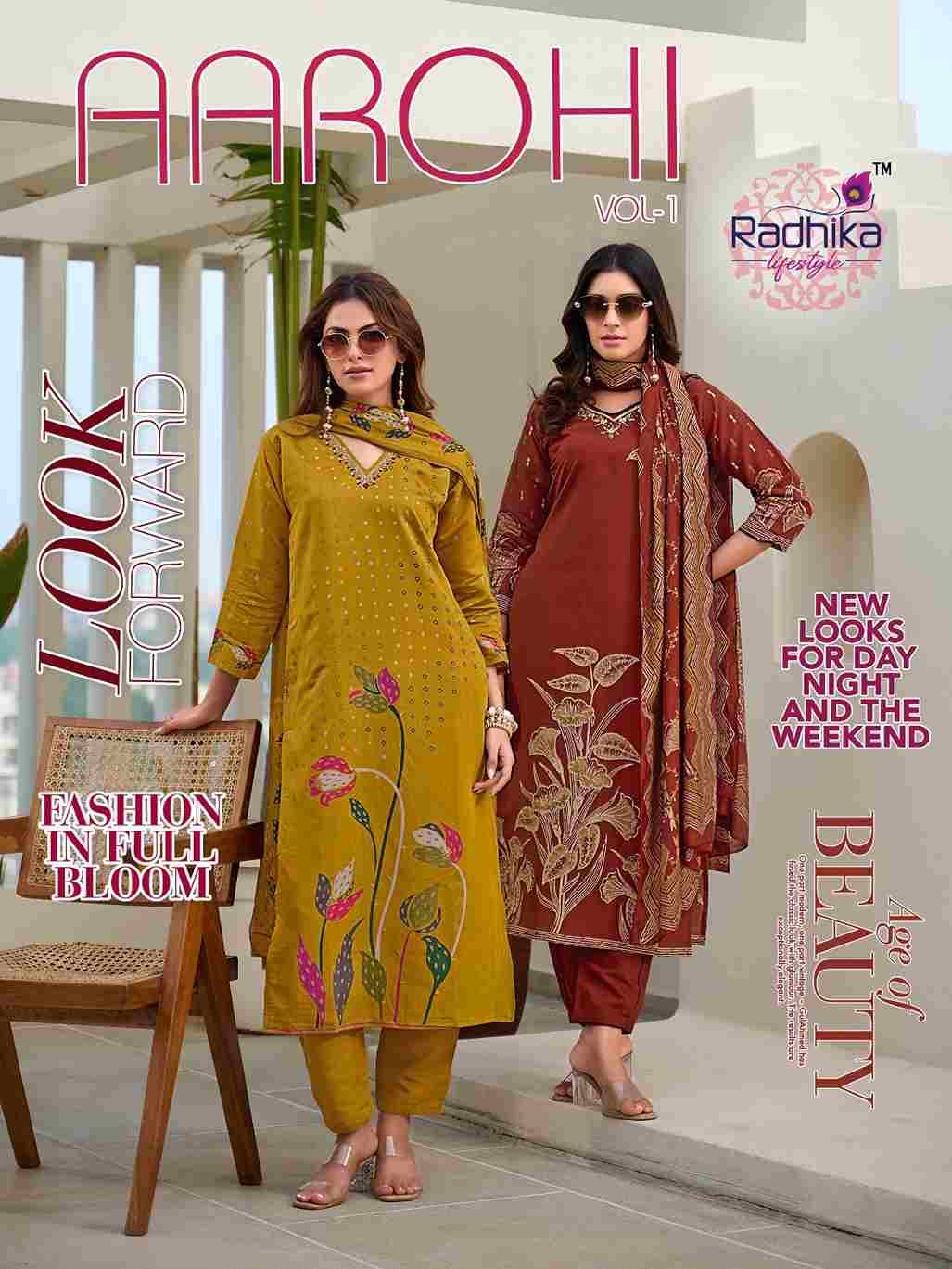 Aarohi Vol-1 By Radhika Lifestyle 1001 To 1006 Series Beautiful Festive Suits Colorful Stylish Fancy Casual Wear & Ethnic Wear Modal Print With Work Dresses At Wholesale Price