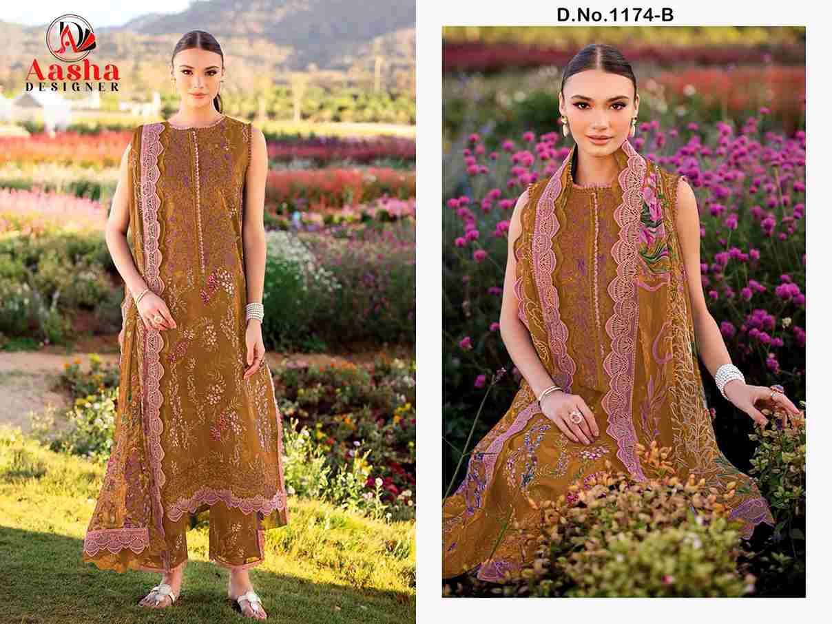 Aasha 1174 Colours By Aasha Designer 1174-A To 1174-D Series Pakistani Suits Beautiful Fancy Colorful Stylish Party Wear & Occasional Wear Pure Cotton Embroidery Dresses At Wholesale Price