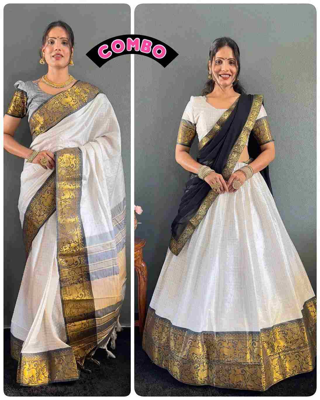 Ab-Checks Combo By Fashid Wholesale 01 To 08 Series Indian Traditional Wear Collection Beautiful Stylish Fancy Colorful Party Wear & Occasional Wear Cotton Silk Sarees With Cotton Lehenga At Wholesale Price