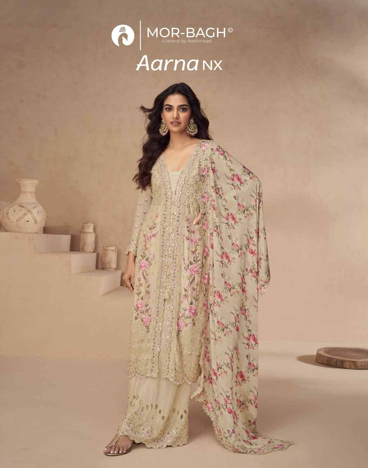 Aarna Nx By Mor-Bagh Beautiful Festive Suits Colorful Stylish Fancy Casual Wear & Ethnic Wear Chinnon Silk With Work Dresses At Wholesale Price