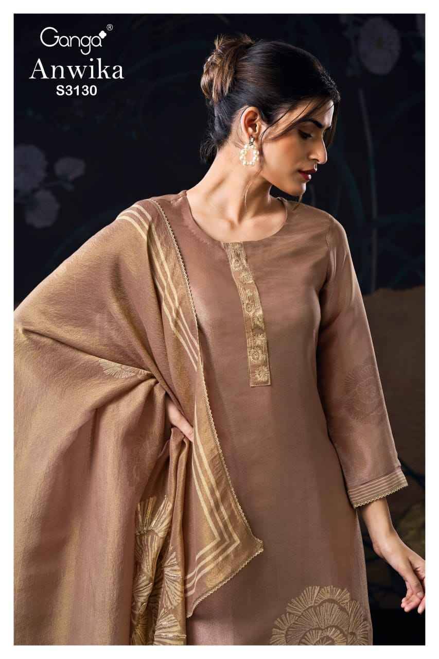 Anwika-3130 By Ganga Fashion 3130-A To 3130-D Series Beautiful Festive Suits Colorful Stylish Fancy Casual Wear & Ethnic Wear Pure Bemberg Silk Dresses At Wholesale Price