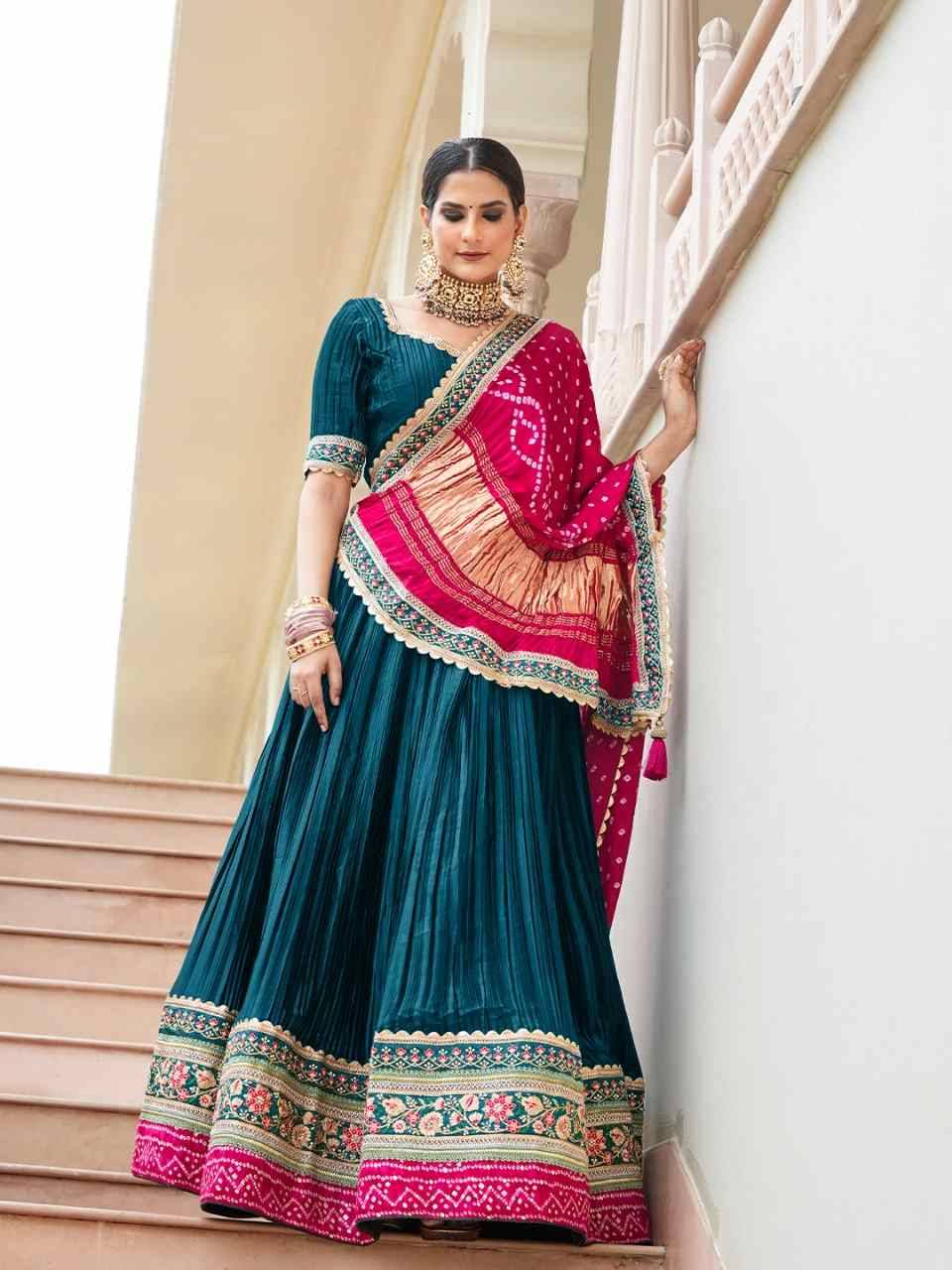 Bandhej By PC 01 To 02 Series Designer Navratri Beautiful Collection Occasional Wear & Party Wear Satin Lehengas At Wholesale Price