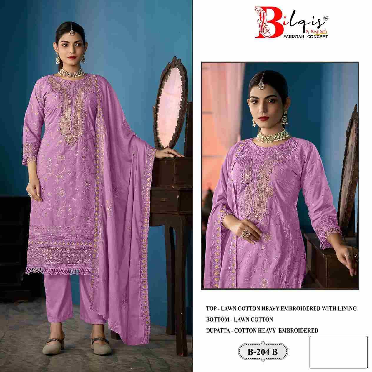 Bilqis 204 Colours By Bilqis 204-A To 204-D Series Beautiful Pakistani Suits Stylish Fancy Colorful Party Wear & Occasional Wear Cotton Lawn Embroidery Dresses At Wholesale Price