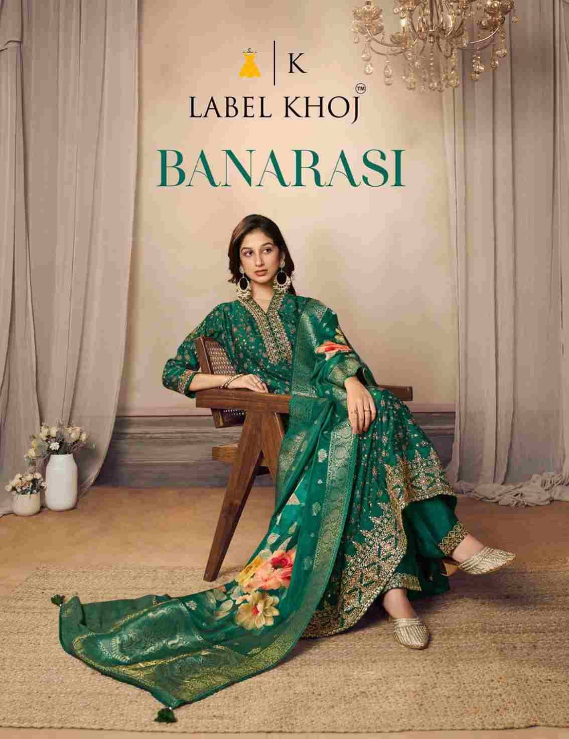 Banarasi By Label Khoj Combo Set 9800-A To 9800-D Series Beautiful Anarkali Suits Stylish Fancy Colorful Casual Wear & Ethnic Wear Vichitra Jacquard Dresses At Wholesale Price