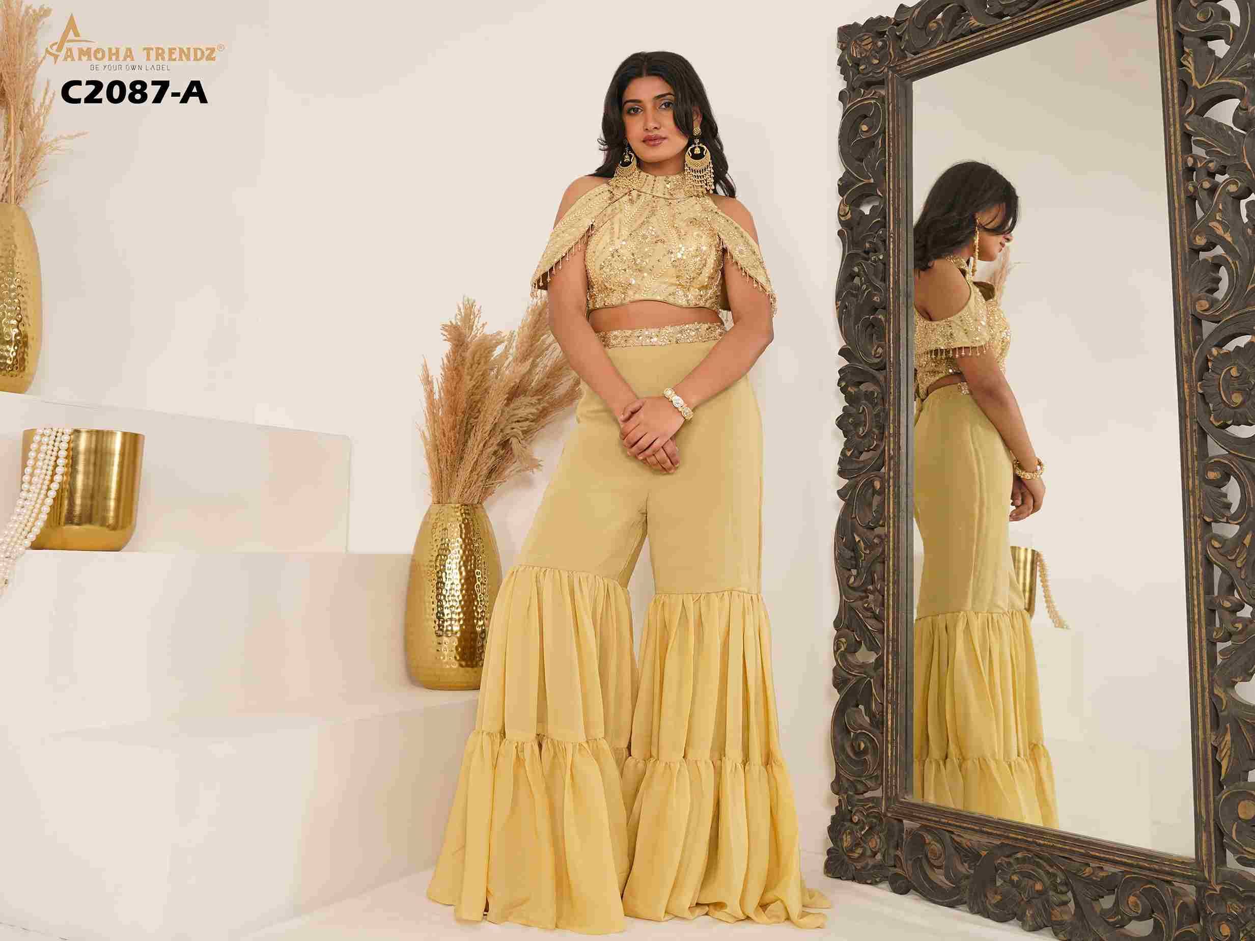 C-2087-A By Amoha Trendz Designer Stylish Fancy Colorful Beautiful Party Wear & Ethnic Wear Collection Fancy Crop Top With Bottom At Wholesale Price