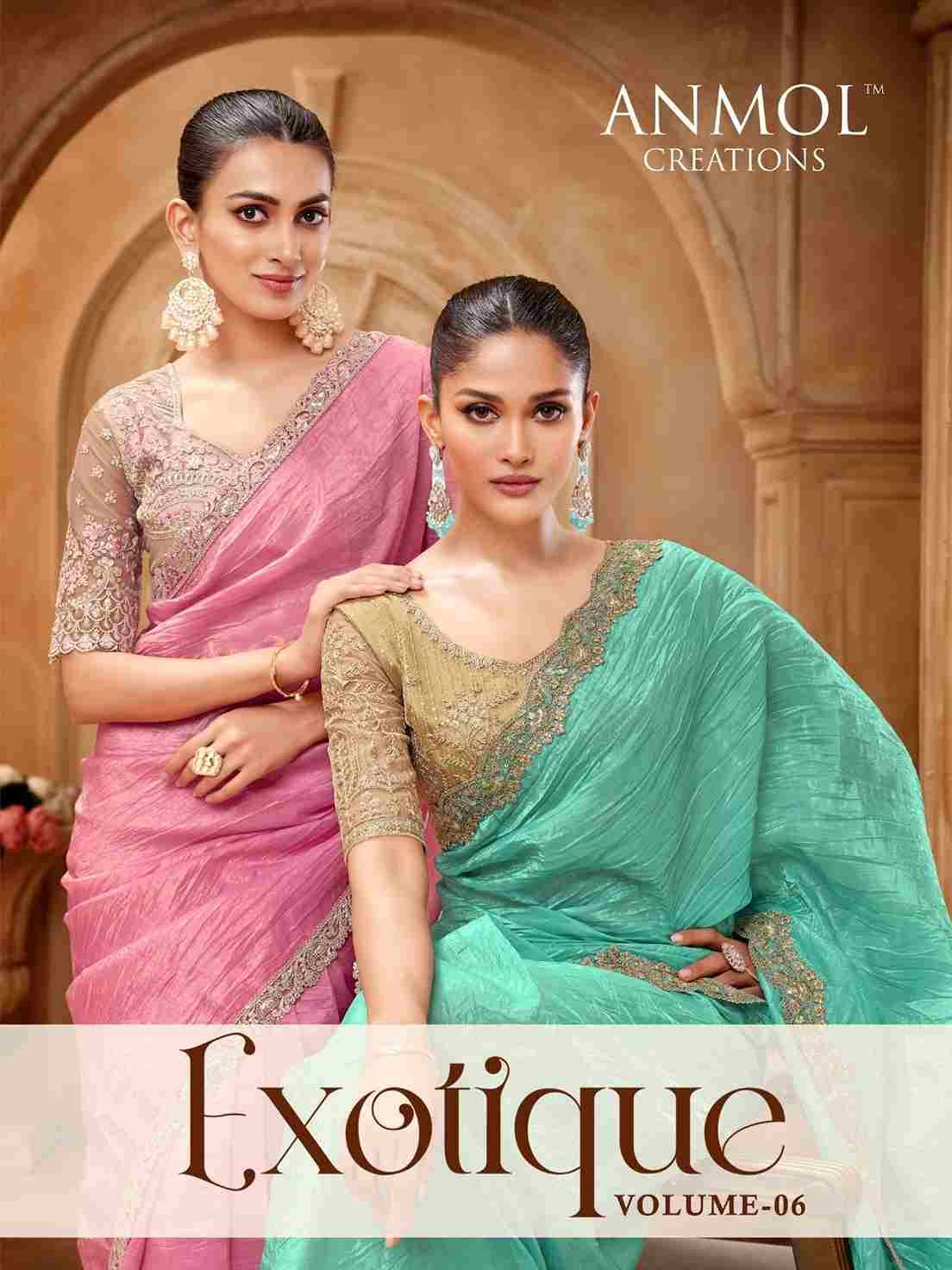 Exotique Vol-6 By Anmol Creation 9301 To 9316 Series Indian Traditional Wear Collection Beautiful Stylish Fancy Colorful Party Wear & Occasional Wear Crush/Shimmer/Fendi Sarees At Wholesale Price
