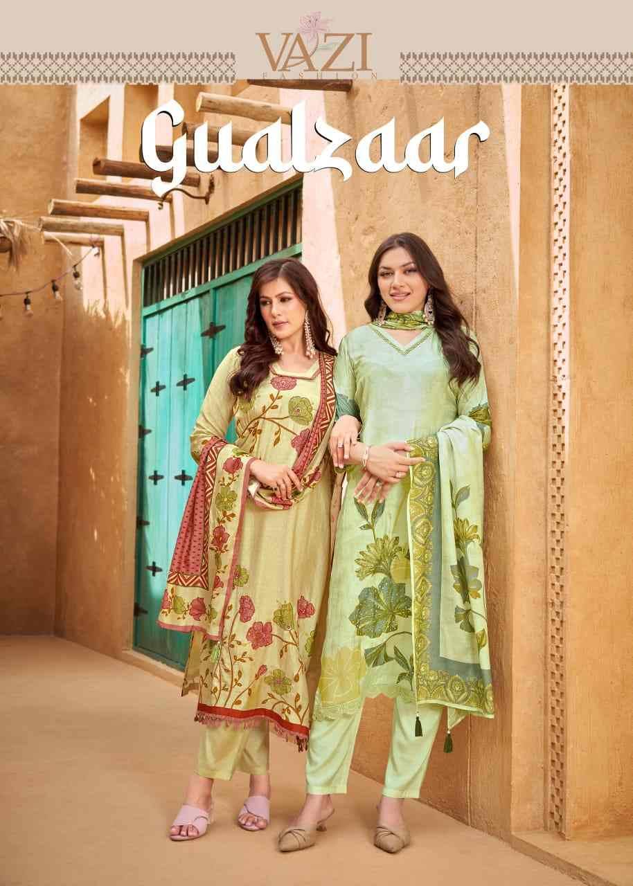 Gualzaar By Vazi 1001 To 1004 Series Beautiful Festive Suits Colorful Stylish Fancy Casual Wear & Ethnic Wear Viscose Muslin Dresses At Wholesale Price