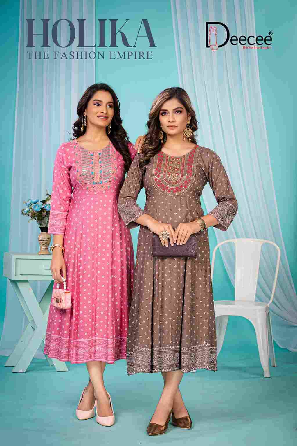 Holika By Dee Cee 101 To 106 Series Designer Stylish Fancy Colorful Beautiful Party Wear & Ethnic Wear Collection Heavy Rayon Kurtis At Wholesale Price