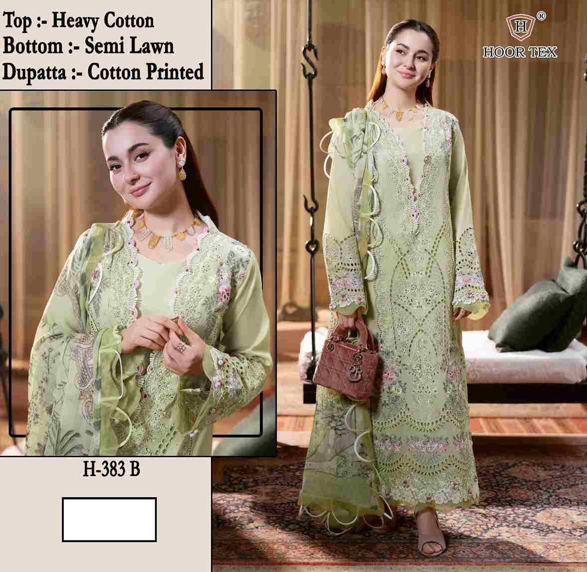 Hoor Tex Hit Design H-383 Colours By Hoor Tex H-383-A To H-383-B Series Designer Festive Pakistani Suits Collection Beautiful Stylish Fancy Colorful Party Wear & Occasional Wear Cotton With Embroidered Dresses At Wholesale Price