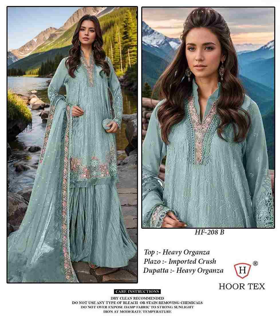 Hoor Tex Hit Design HF-208 Colours By Hoor Tex HF-208-A To HF-208-C Series Designer Festive Pakistani Suits Collection Beautiful Stylish Fancy Colorful Party Wear & Occasional Wear Heavy Organza Dresses At Wholesale Price