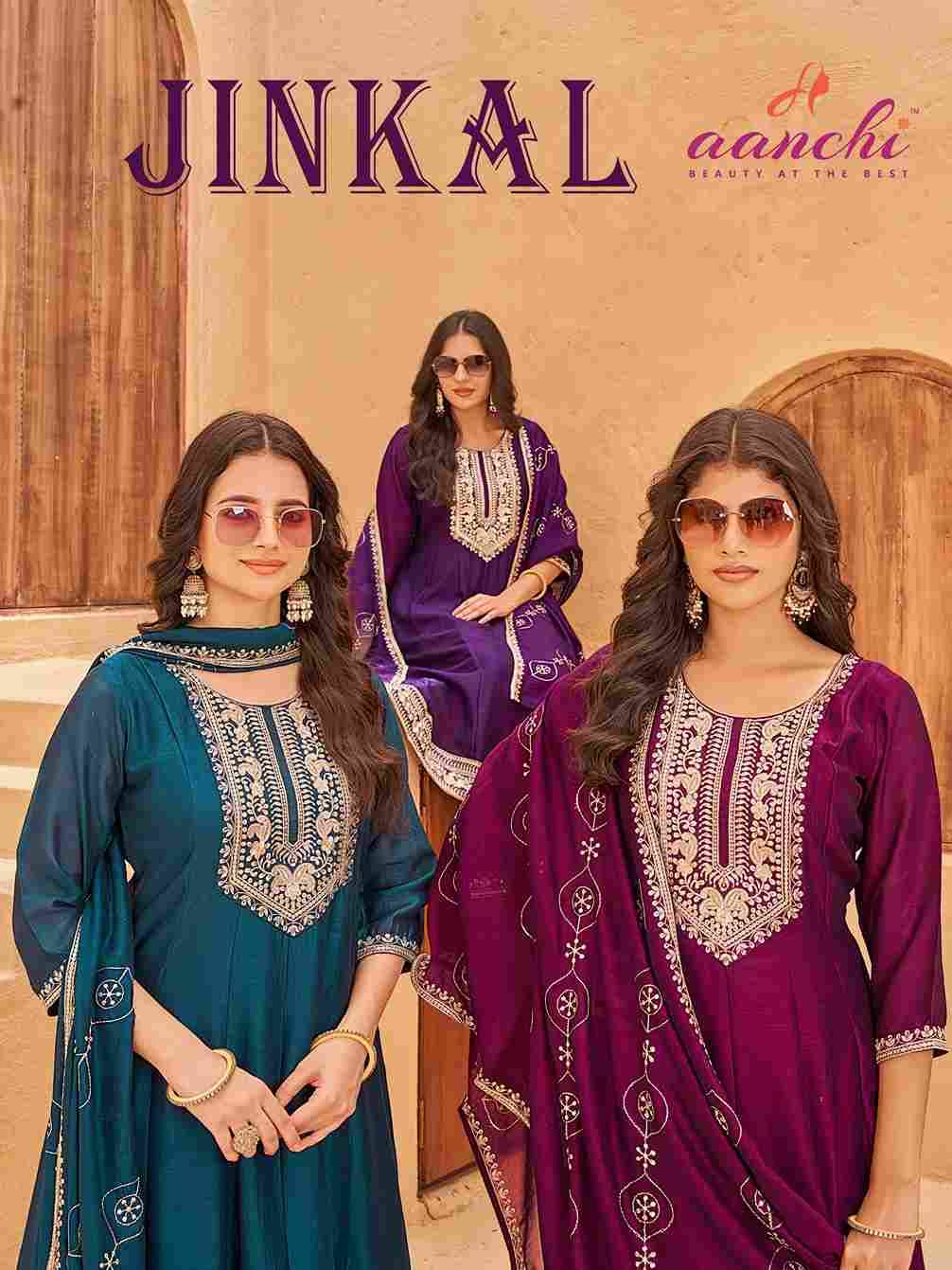 Jinkal By Aanchi 01 To 03 Series Beautiful Suits Colorful Stylish Fancy Casual Wear & Ethnic Wear Vichitra Silk Dresses At Wholesale Price