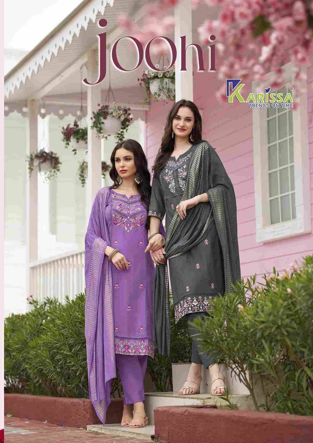 Joohi By Karissa 1001 To 1004 Series Designer Festive Suits Beautiful Fancy Stylish Colorful Party Wear & Occasional Wear Pure Viscose Embroidered Dresses At Wholesale Price