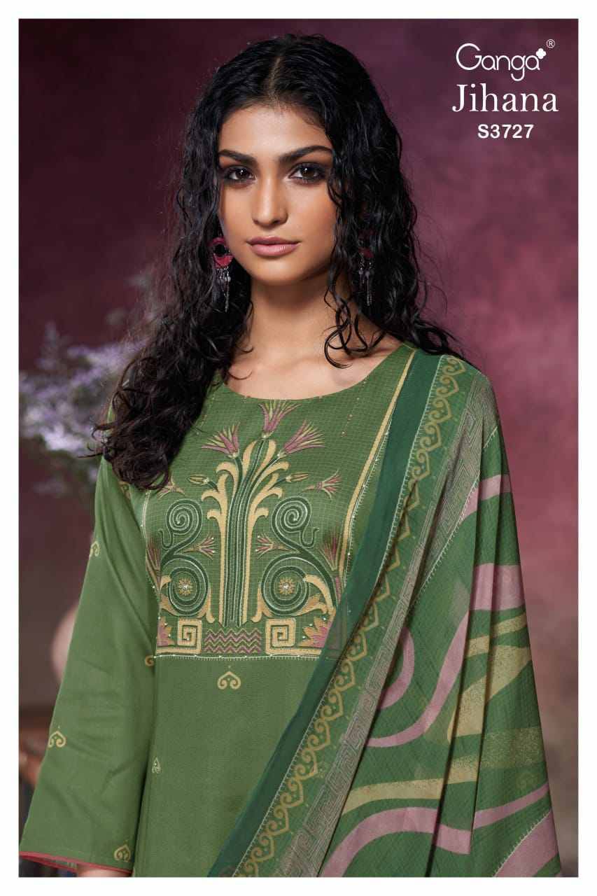 Jihana-3727 By Ganga Fashion 3727-A To 3727-D Series Beautiful Festive Suits Colorful Stylish Fancy Casual Wear & Ethnic Wear Pure Cotton Satin Dresses At Wholesale Price