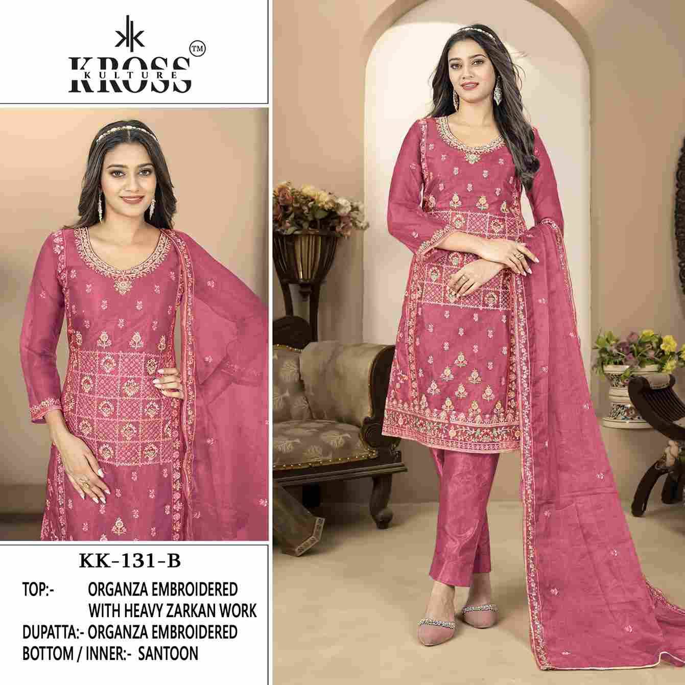 Kross Kulture Hit Design 131 Colours By Kross Kulture 131-A To 131-D Series Beautiful Pakistani Suits Colorful Stylish Fancy Casual Wear & Ethnic Wear Organza Embroidered Dresses At Wholesale Price