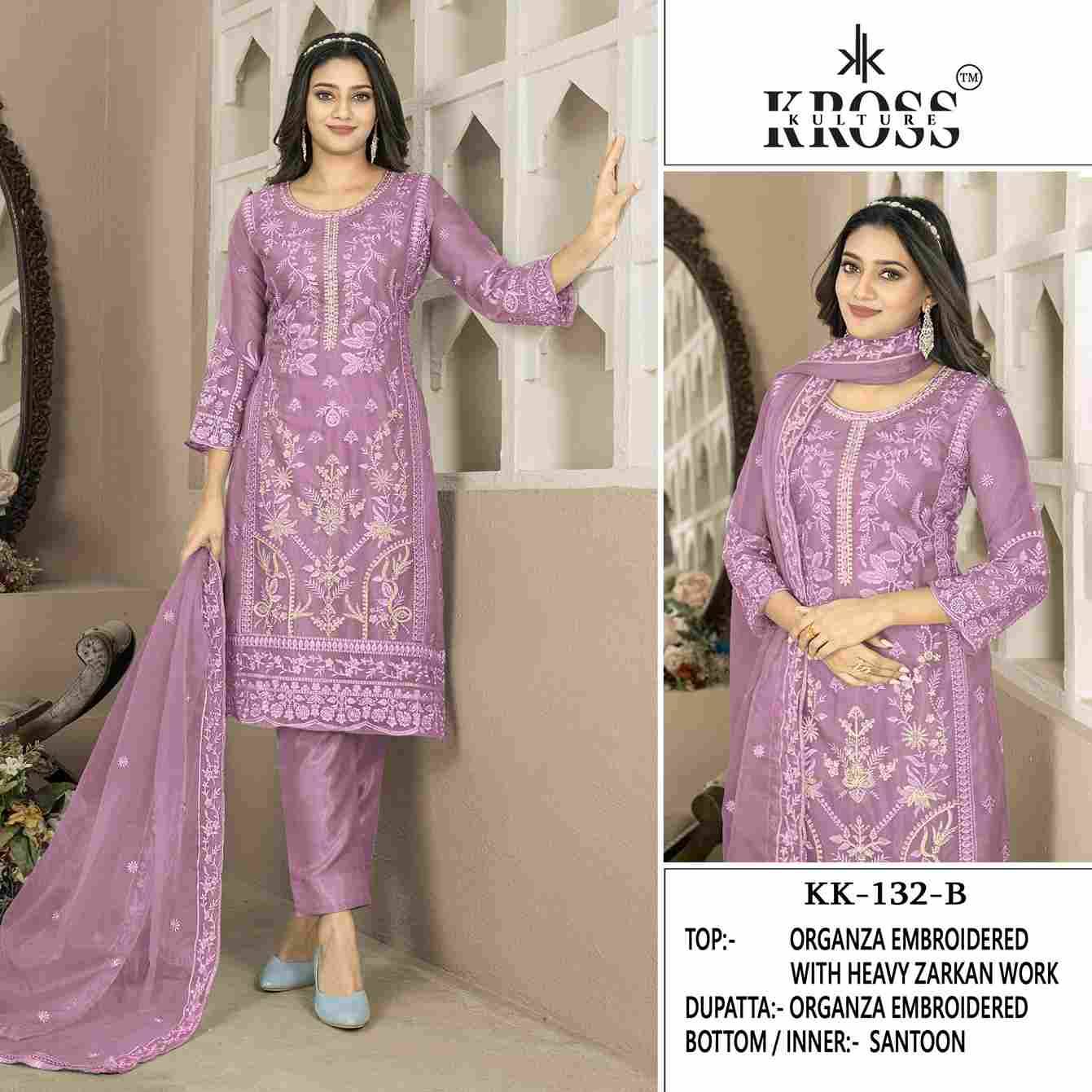 Kross Kulture Hit Design 132 Colours By Kross Kulture 132-A To 132-D Series Beautiful Pakistani Suits Colorful Stylish Fancy Casual Wear & Ethnic Wear Organza Embroidered Dresses At Wholesale Price