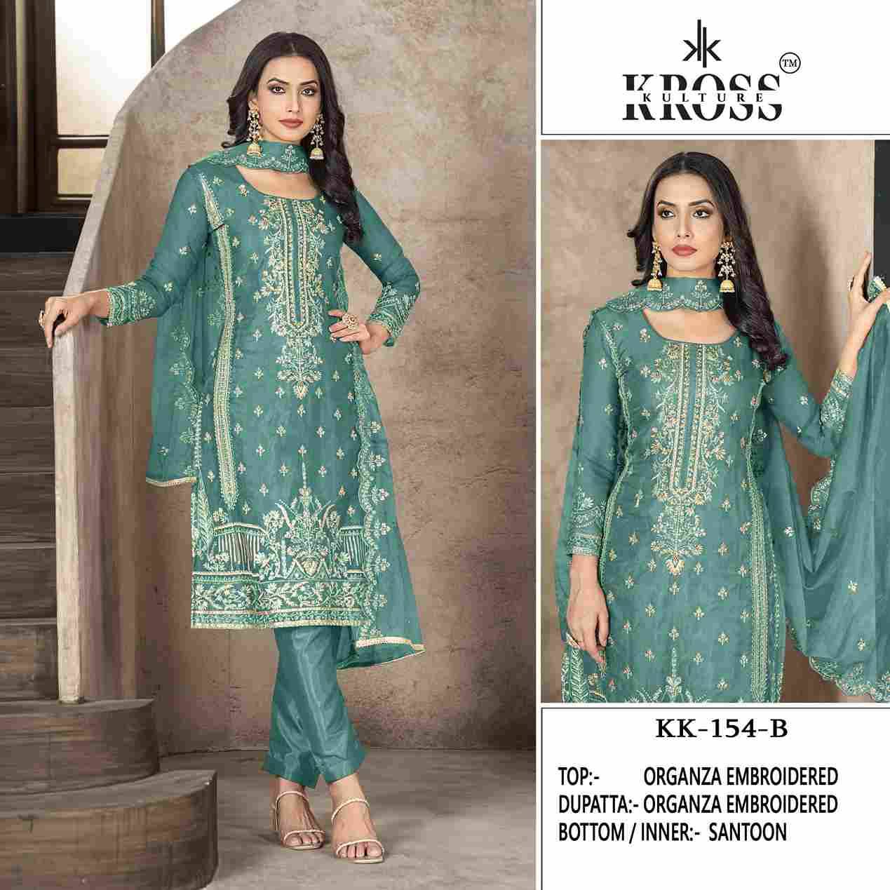Kross Kulture Hit Design 154 Colours By Kross Kulture 154-A To 154-D Series Beautiful Pakistani Suits Colorful Stylish Fancy Casual Wear & Ethnic Wear Organza With Embroidered Dresses At Wholesale Price