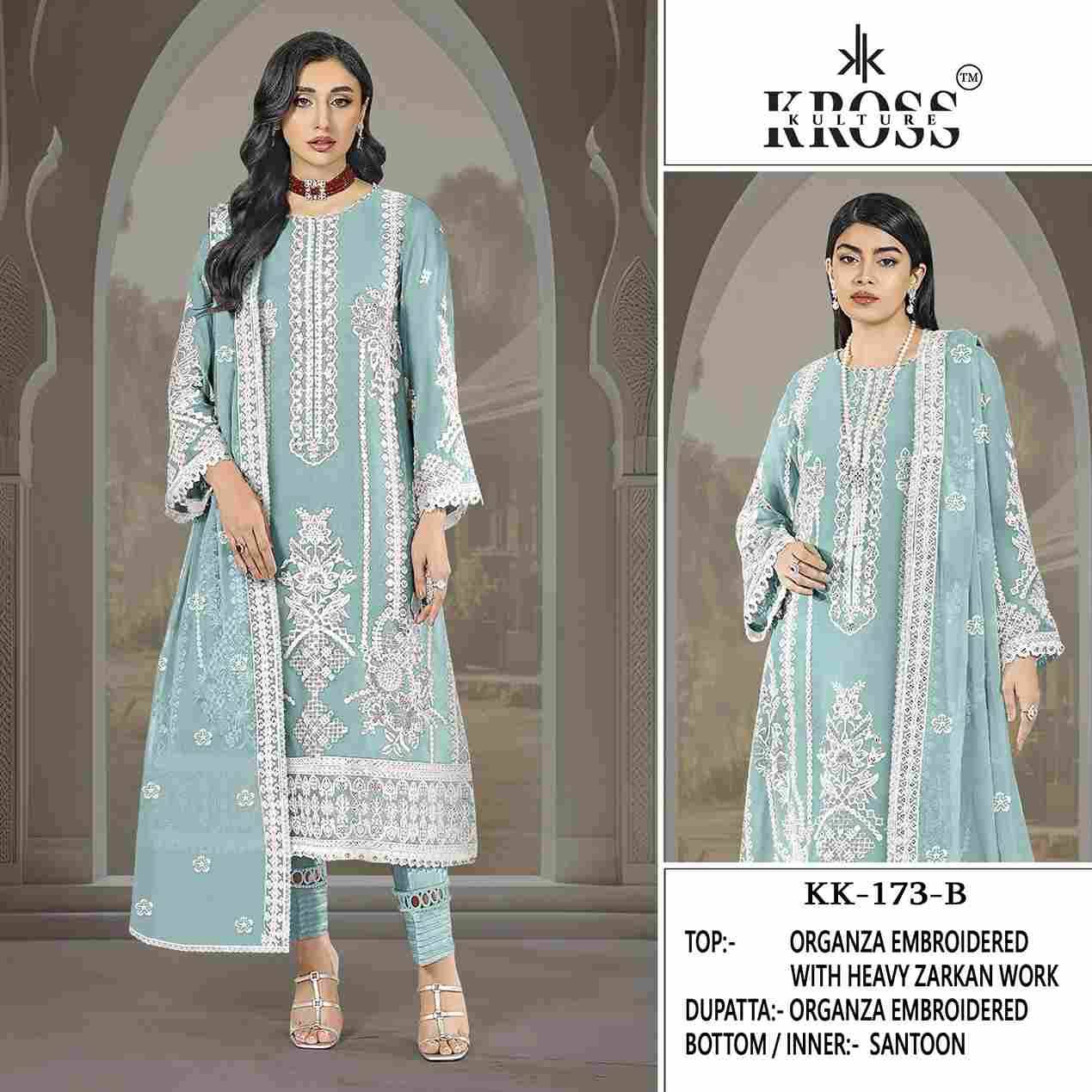 Kross Kulture Hit Design 173 Colours By Kross Kulture 173-A To 173-D Series Beautiful Pakistani Suits Colorful Stylish Fancy Casual Wear & Ethnic Wear Organza With Embroidered Dresses At Wholesale Price