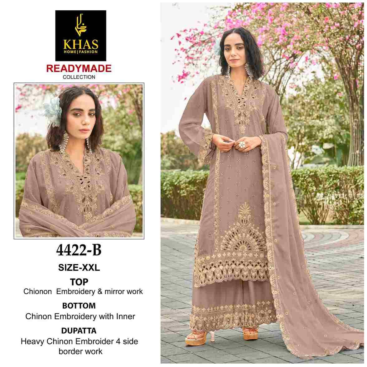 Khas 4422 Colours By Khas 4422-A To 4422-D Series Beautiful Pakistani Suits Colorful Stylish Fancy Casual Wear & Ethnic Wear Chinnon Embroidered Dresses At Wholesale Price