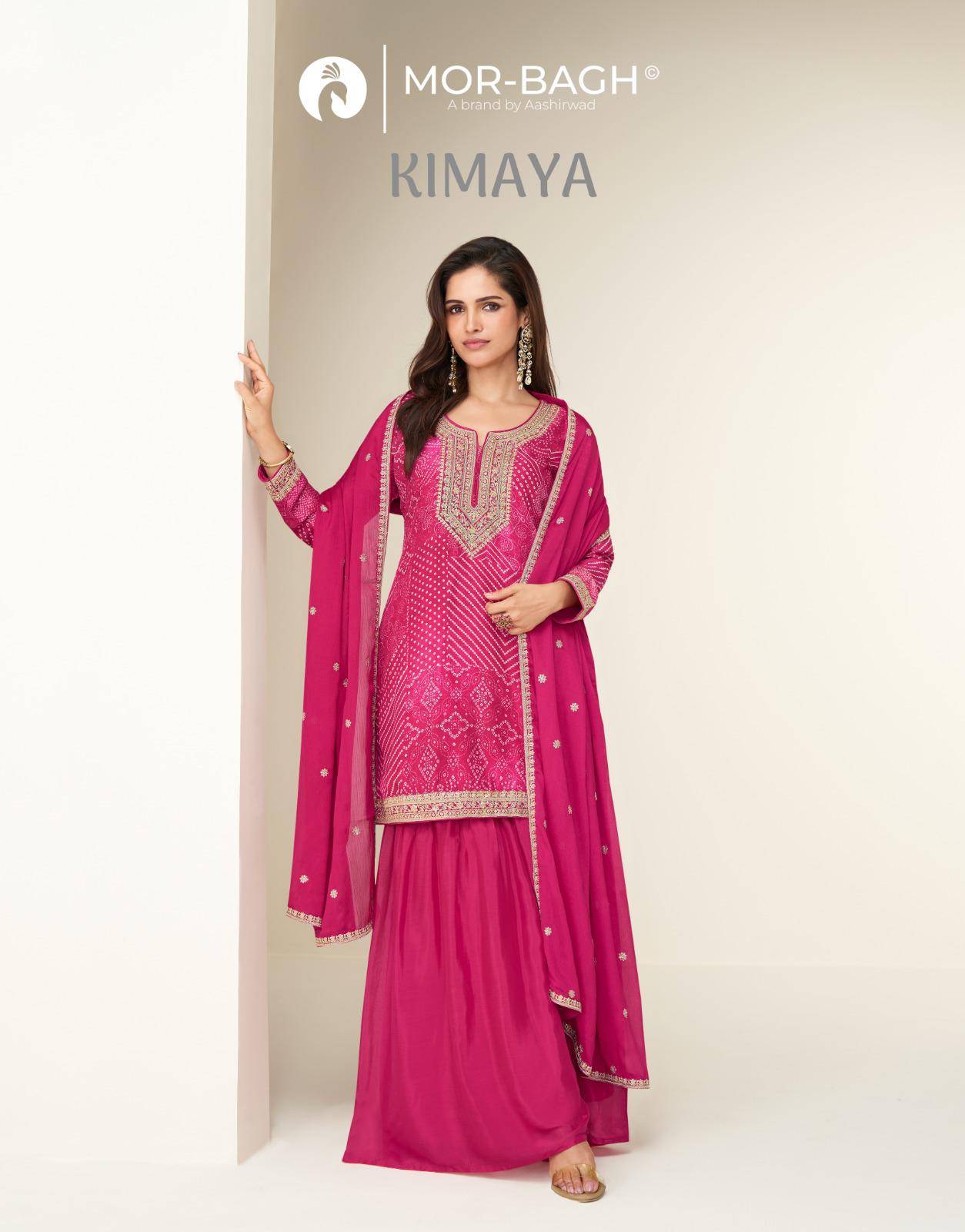 Kimaya By Mor-Bagh 10313 To 10315 Series Beautiful Sharara Suits Colorful Stylish Fancy Casual Wear & Ethnic Wear Chinnon Silk With Work Dresses At Wholesale Price