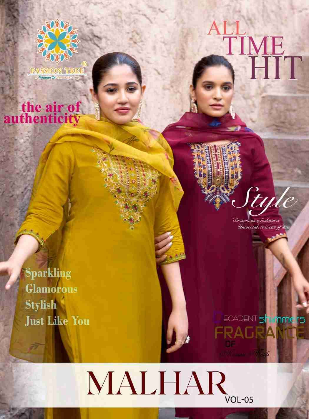 Malhar Vol-5 By Passion Tree 5001 To 5006 Series Beautiful Stylish Festive Suits Fancy Colorful Casual Wear & Ethnic Wear & Ready To Wear Roman Silk Dresses At Wholesale Price