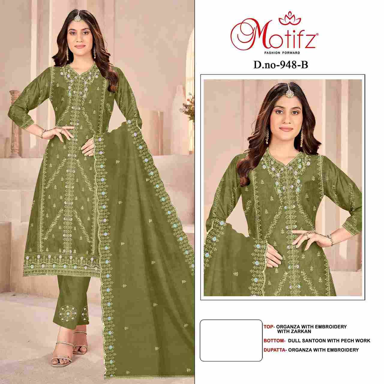 Motifz Hit Design 948 Colours By Motifz 948-A To 948-D Series Beautiful Pakistani Suits Colorful Stylish Fancy Casual Wear & Ethnic Wear Organza Dresses At Wholesale Price