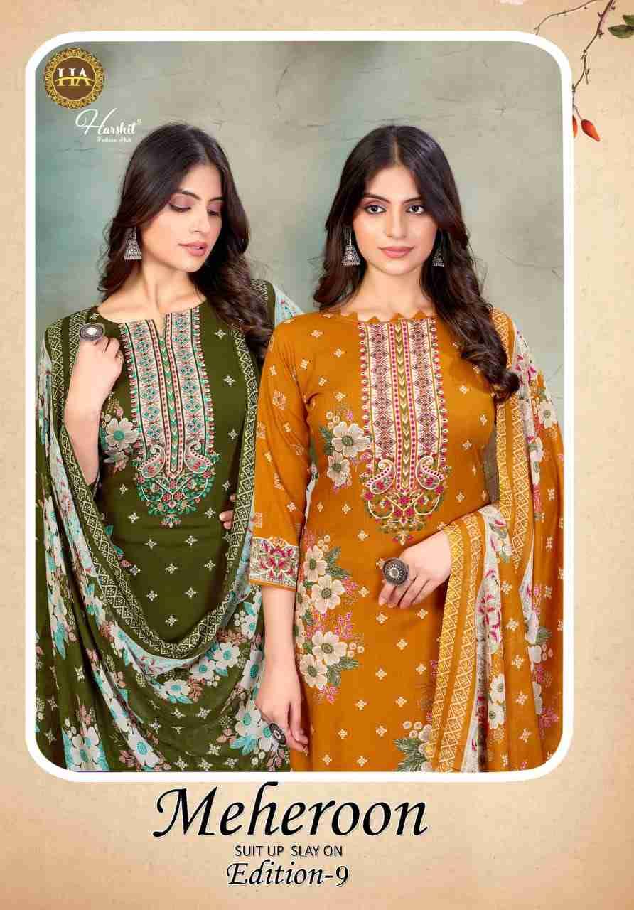 Meheroon Vol-9 By Harshit Fashion Hub 2526-26-01 To 2526-26-06 Series Beautiful Suits Colorful Stylish Fancy Casual Wear & Ethnic Wear Pure Viscose Rayon Print Dresses At Wholesale Price