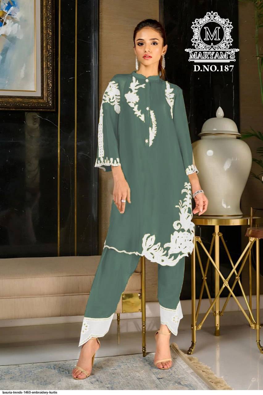 Maryams 187 Colours Kl By Maryams 187-A To 187-C Series Pakistani Suits Beautiful Fancy Colorful Stylish Party Wear & Occasional Wear Heavy French Crepe Embroidery Dresses At Wholesale Price