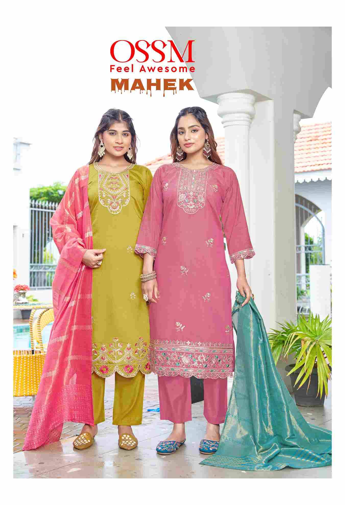 Mahek By Ossm 1001 To 1006 Series Beautiful Suits Colorful Stylish Fancy Casual Wear & Ethnic Wear Premium Roman Shimmer Dresses At Wholesale Price