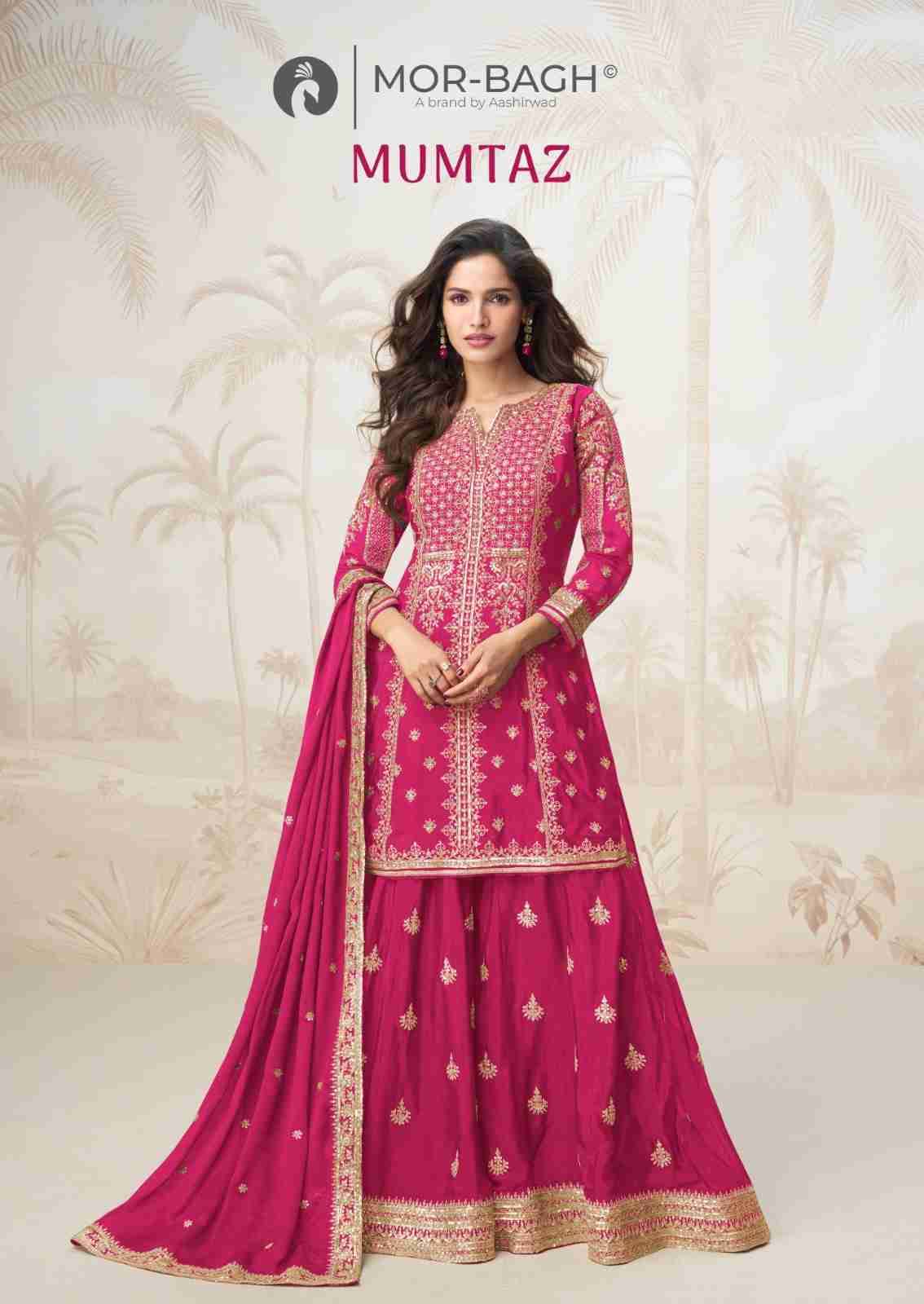 Mumtaz By Mor-Bagh 10325 To 10329 Series Beautiful Sharara Suits Colorful Stylish Fancy Casual Wear & Ethnic Wear Chinnon Silk Embroidery Dresses At Wholesale Price
