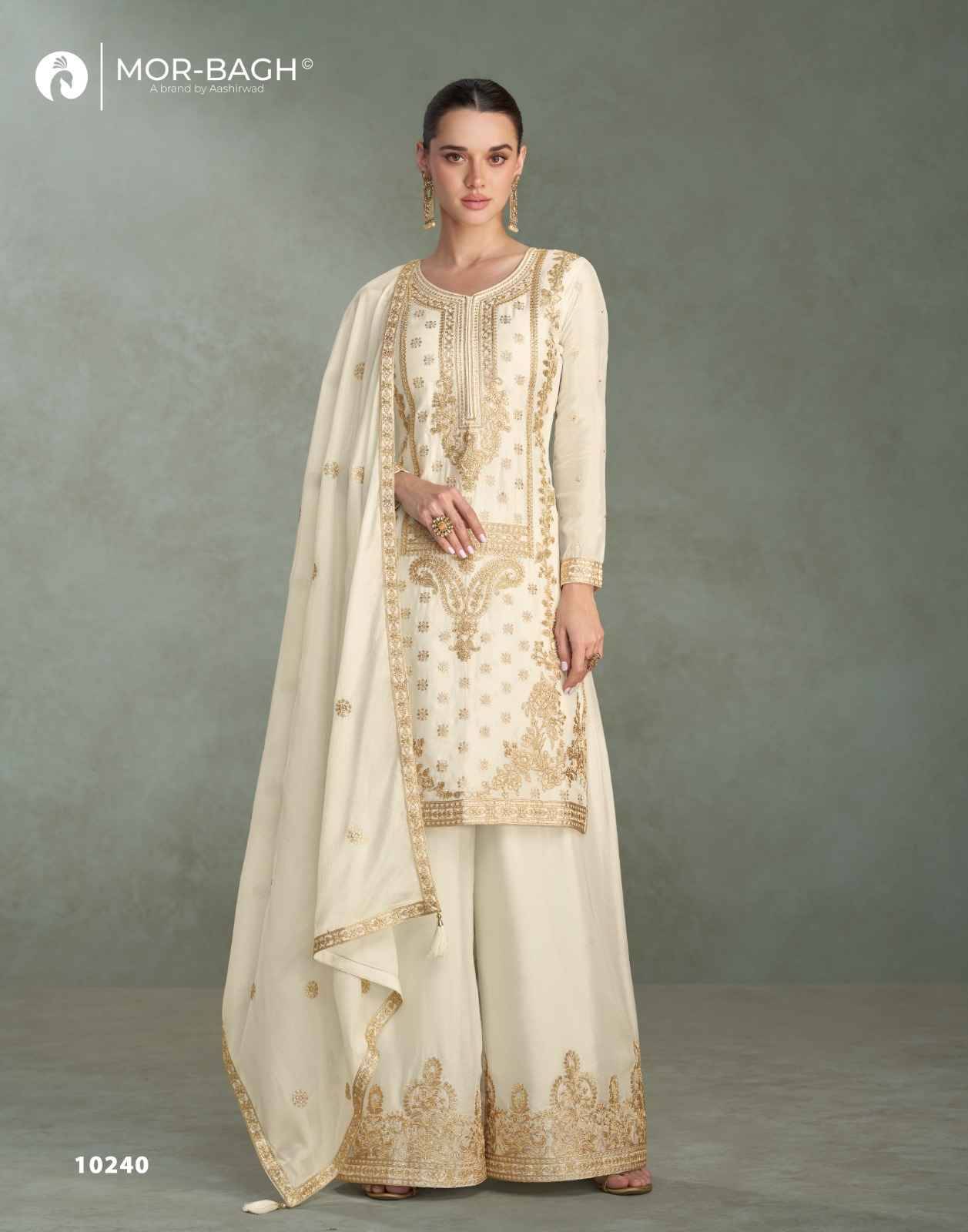 Mira By Mor-Bagh 10239 To 10341 Series Beautiful Festive Suits Colorful Stylish Fancy Casual Wear & Ethnic Wear Chinnon Silk With Work Dresses At Wholesale Price
