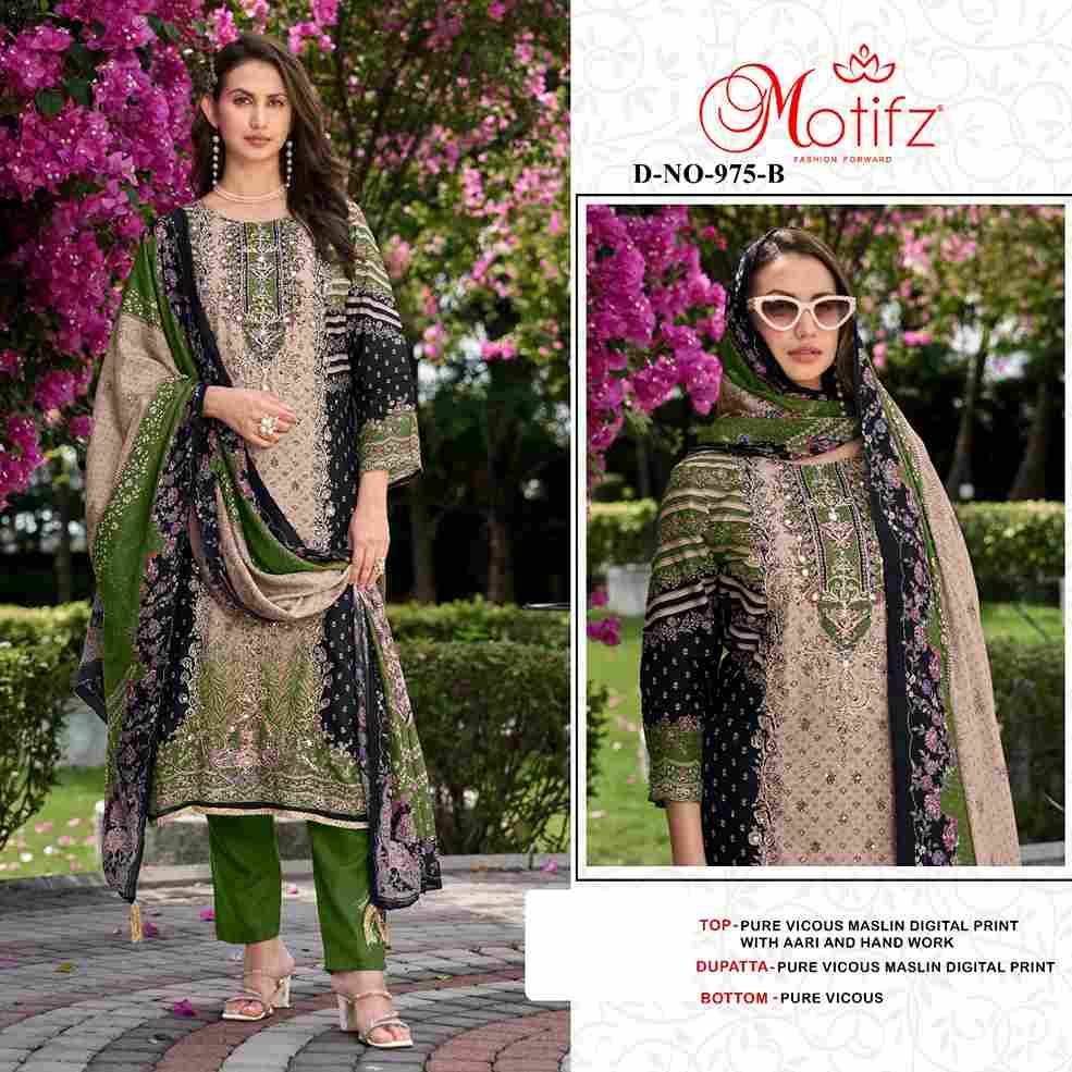 Motifz Hit Design 975 Colours By Motifz 975-A To 975-D Series Beautiful Pakistani Suits Colorful Stylish Fancy Casual Wear & Ethnic Wear Viscose Muslin Dresses At Wholesale Price