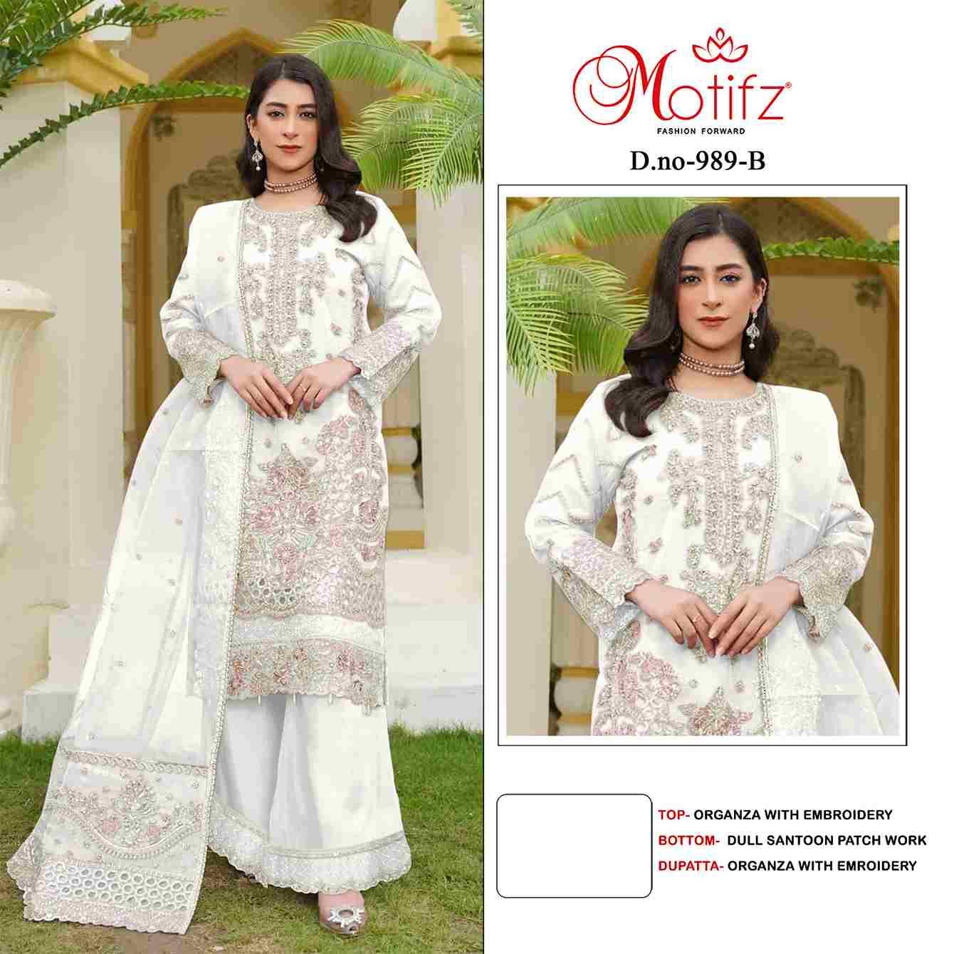 Motifz Hit Design 989 Colours By Motifz 989-A To 989-D Series Beautiful Pakistani Suits Colorful Stylish Fancy Casual Wear & Ethnic Wear Organza Dresses At Wholesale Price