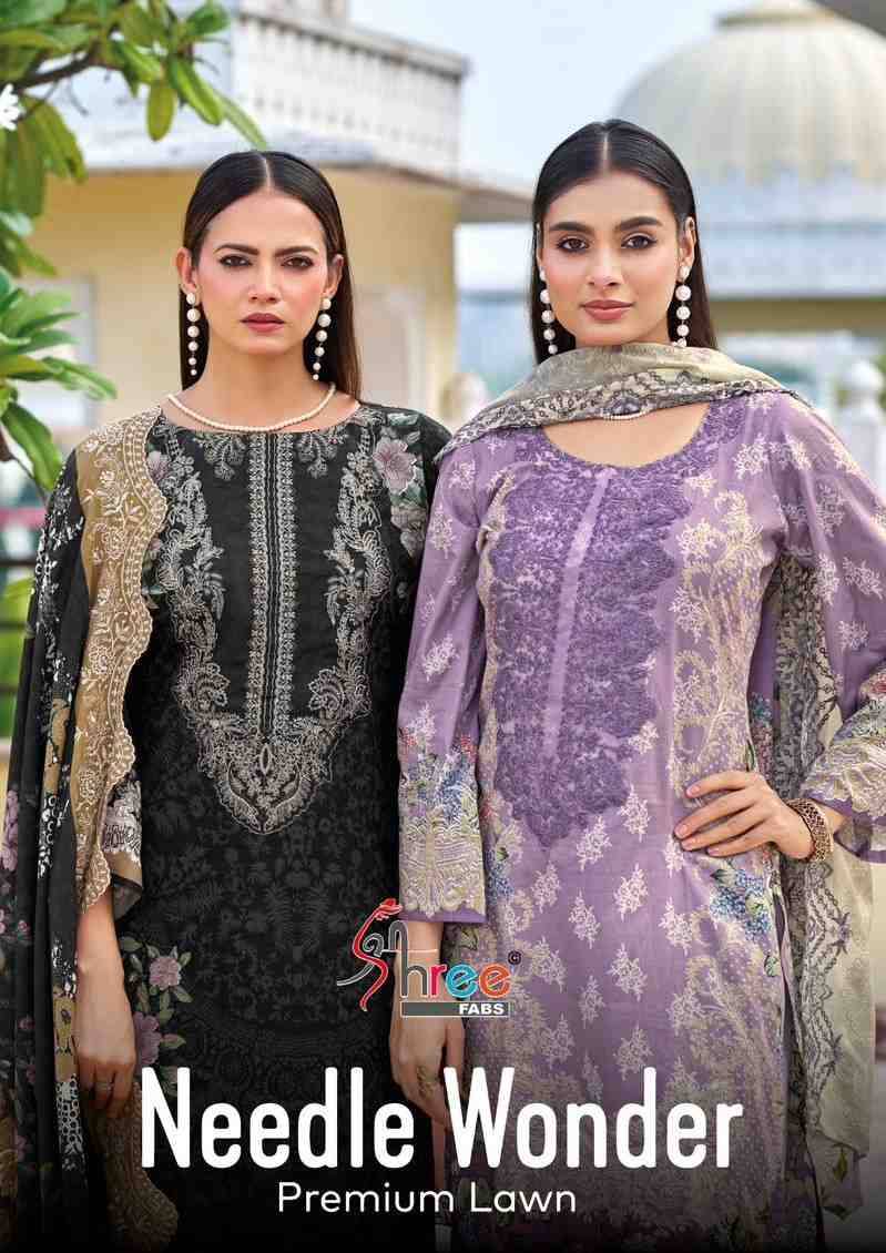 Needle Wonder Premium Lawn By Shree Fabs 1001 To 1007 Series Designer Pakistani Suits Beautiful Fancy Stylish Colorful Party Wear & Occasional Wear Pure Cotton With Embroidery Dresses At Wholesale Price
