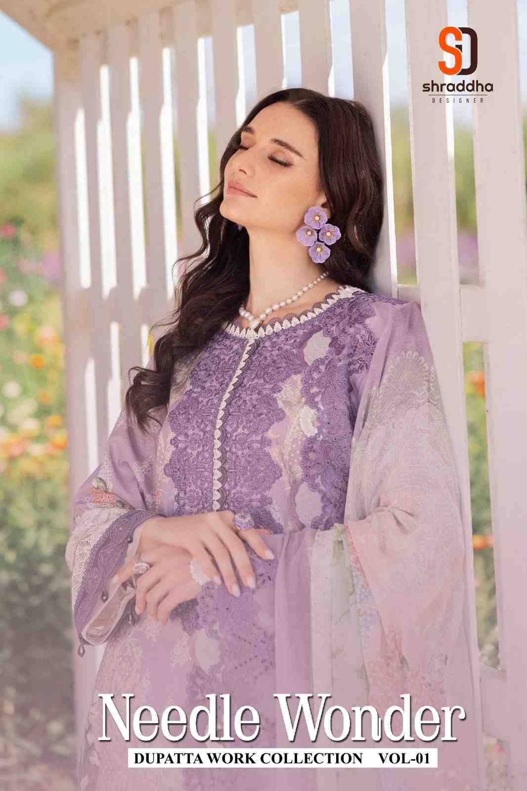 Needle Wonder Vol-1 By Shraddha Designer 1001-A To 1003-B Series Designer Pakistani Suits Beautiful Fancy Stylish Colorful Party Wear & Occasional Wear Pure Cotton Print With Embroidery Dresses At Wholesale Price