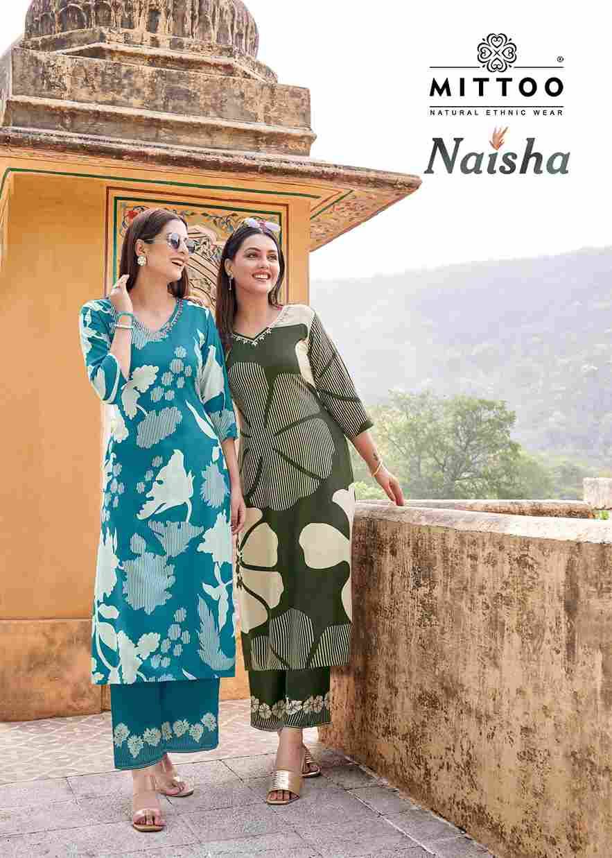 Naisha By Mittoo 4001 To 4006 Series Designer Stylish Fancy Colorful Beautiful Party Wear & Ethnic Wear Collection Rayon Print Kurtis With Bottom At Wholesale Price