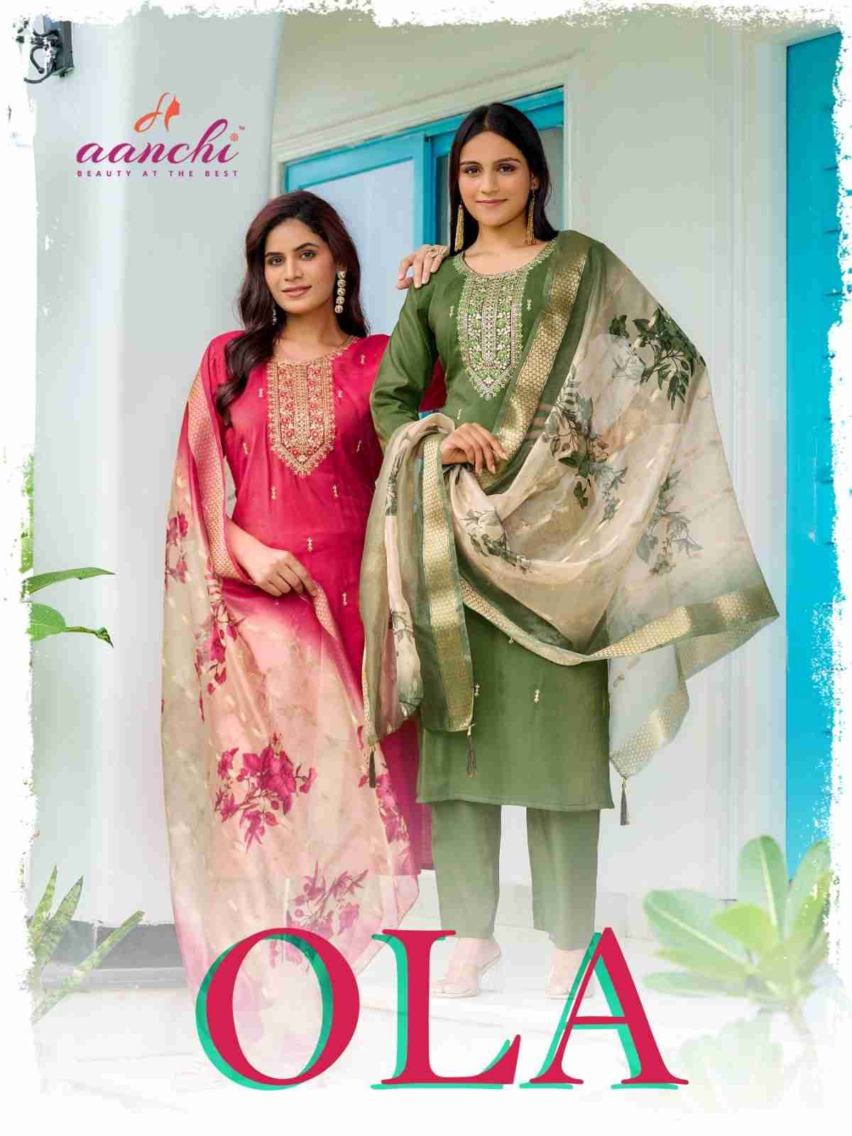 Ola By Aanchi 101 To 104 Series Beautiful Suits Colorful Stylish Fancy Casual Wear & Ethnic Wear Roman Shimmer Dresses At Wholesale Price
