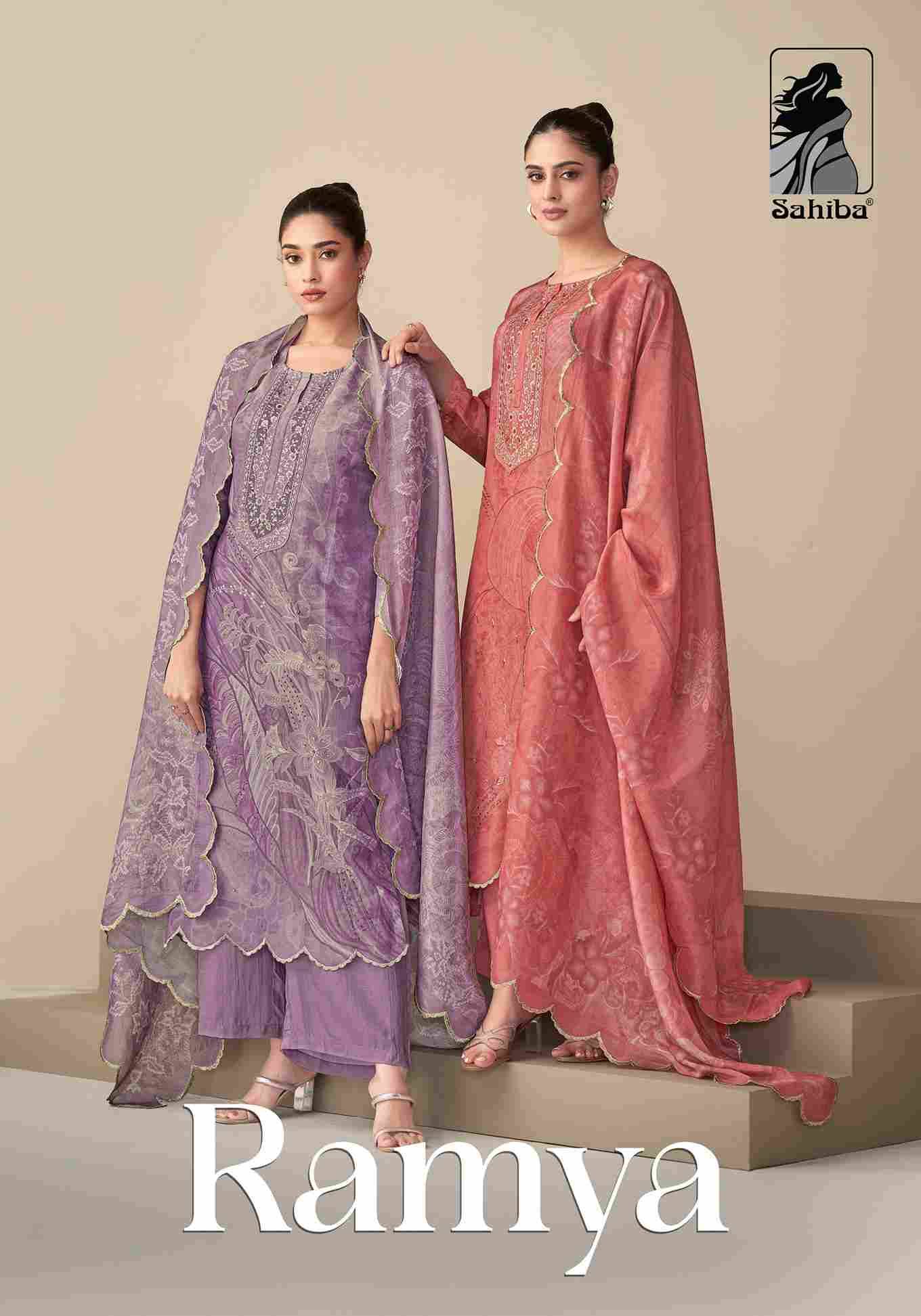 Ramya By Sahiba Fabrics Beautiful Festive Suits Colorful Stylish Fancy Casual Wear & Ethnic Wear Pure Simmer Tissue Dresses At Wholesale Price