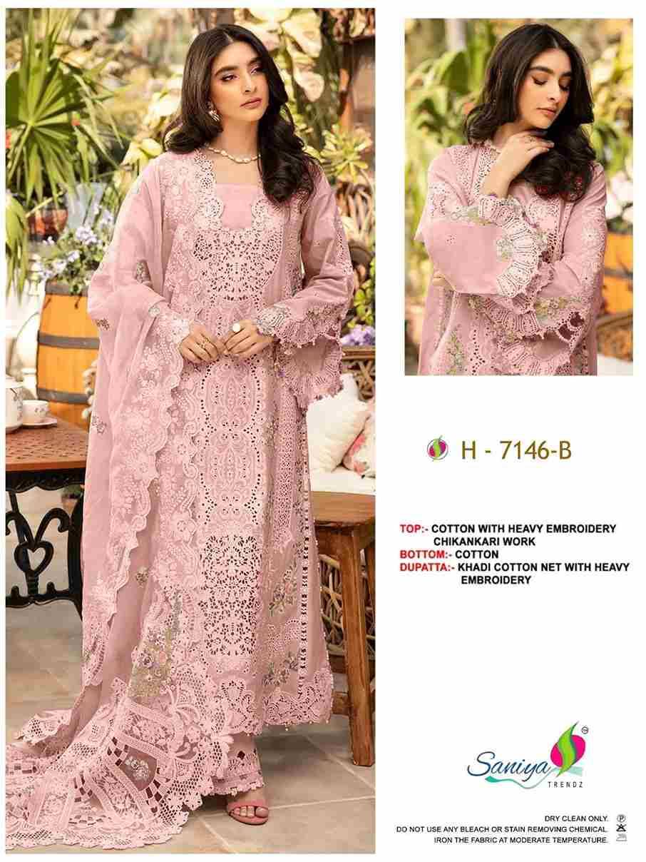 Saniya Trendz 7146 Colours By Saniya Trendz 7146-A To 7146-C Series Beautiful Pakistani Suits Colorful Stylish Fancy Casual Wear & Ethnic Wear Cotton Embroidered Dresses At Wholesale Price
