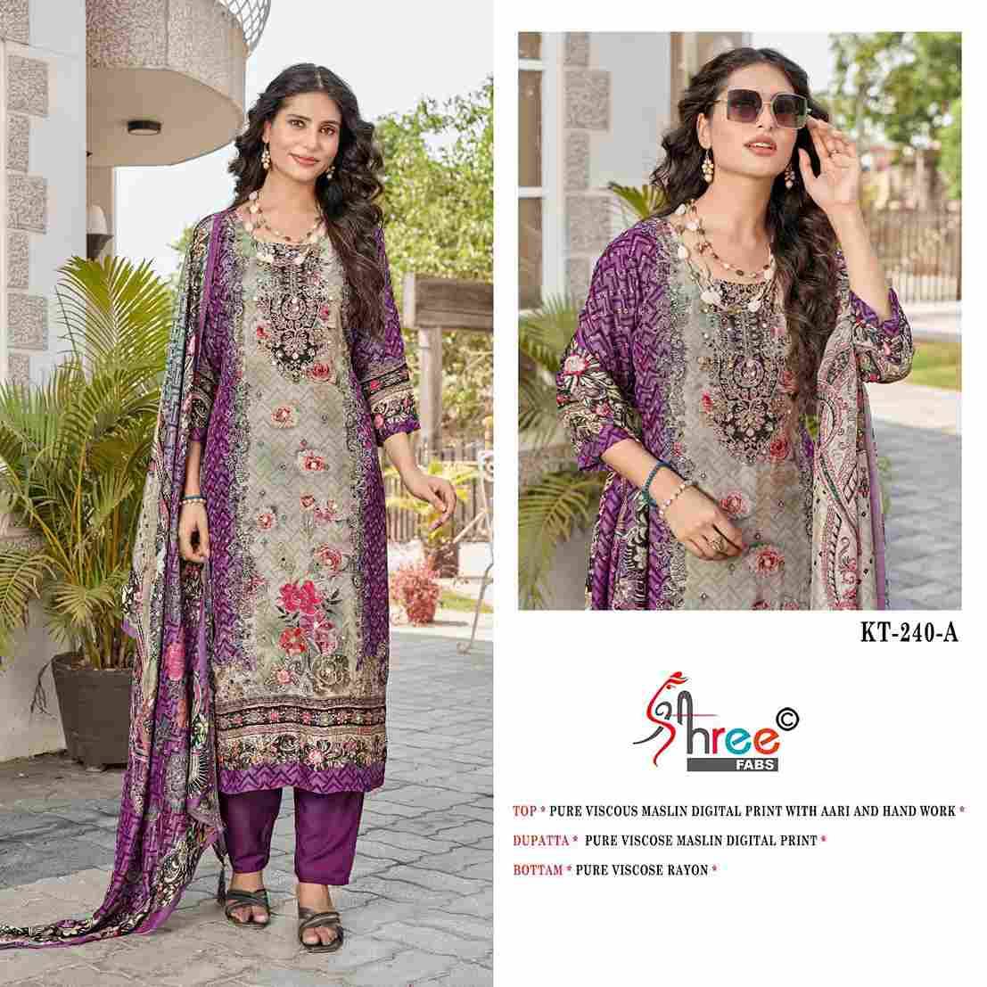 Shree Fabs Hit Design KT-240 Colours By Shree Fabs KT-240 To KT-240-C Series Designer Pakistani Suits Beautiful Fancy Stylish Colorful Party Wear & Occasional Wear Pure Viscose Muslin Embroidery Dresses At Wholesale Price