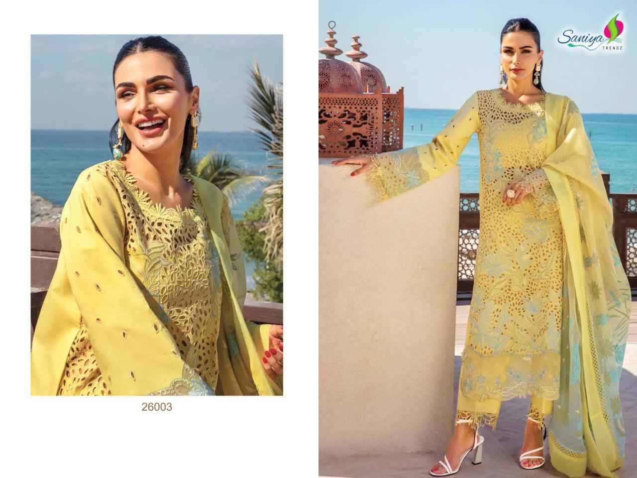 Saniya Trendz Hit Design 26003 By Saniya Trendz Beautiful Pakistani Suits Colorful Stylish Fancy Casual Wear & Ethnic Wear Pure Cotton Embroidered Dresses At Wholesale Price