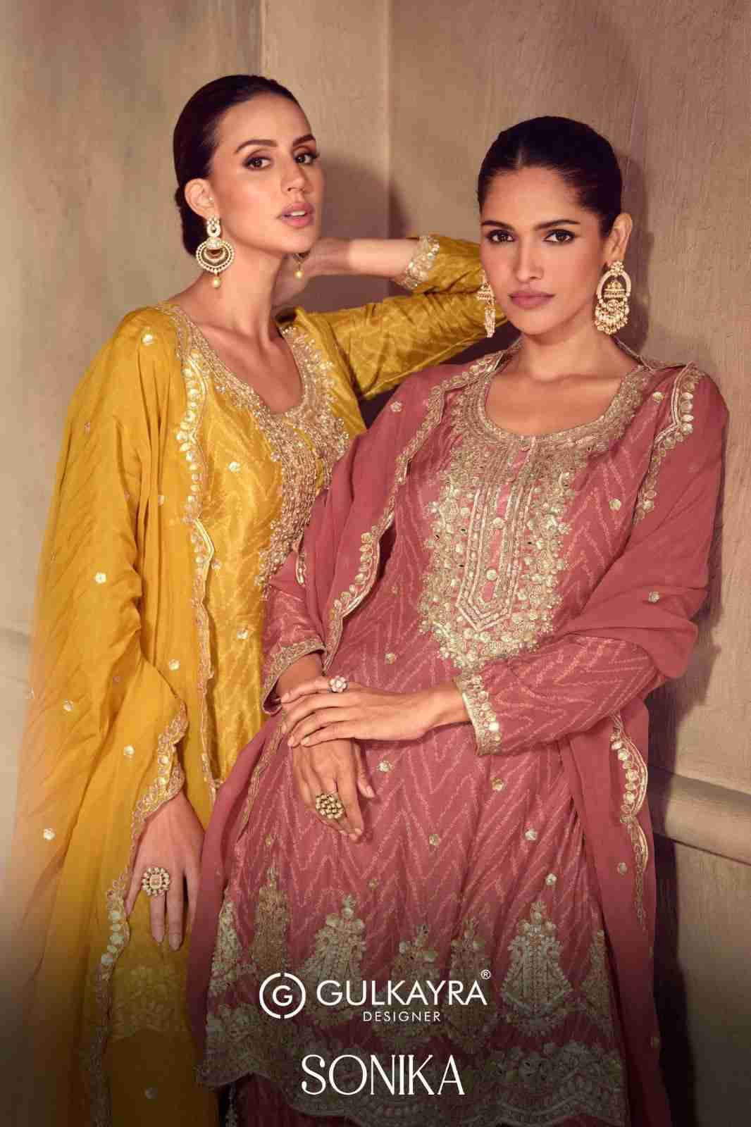 Sonika By Gulkayra Designer 7551-A To 7551-C Series Beautiful Sharara Suits Colorful Stylish Fancy Casual Wear & Ethnic Wear Chinnon Dresses At Wholesale Price