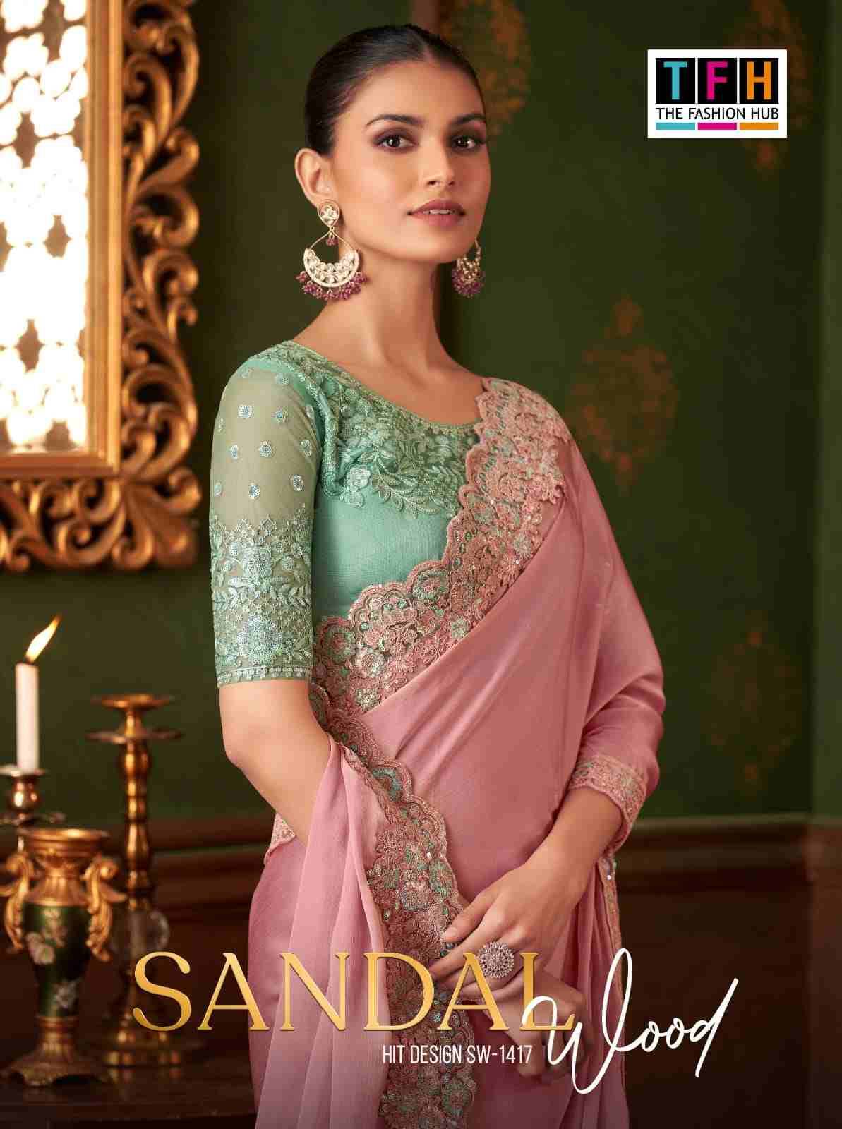 Sandalwood 1417 Colours By TFH 1417-A To 1417-F Series Indian Traditional Wear Collection Beautiful Stylish Fancy Colorful Party Wear & Occasional Wear Chiffon Silk Sarees At Wholesale Price