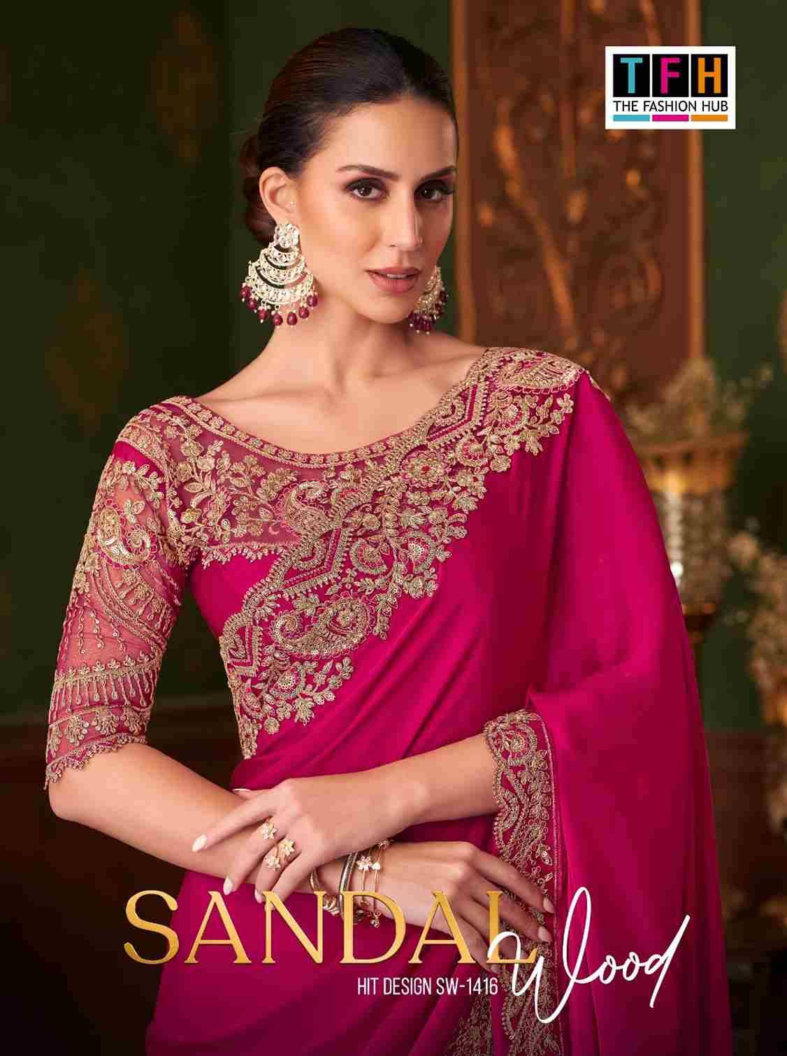 Sandalwood 1416 Colours By TFH 1416-A To 1416-F Series Indian Traditional Wear Collection Beautiful Stylish Fancy Colorful Party Wear & Occasional Wear Satin Silk Sarees At Wholesale Price