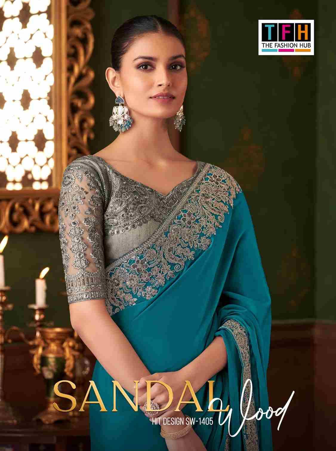 Sandalwood 1405 Colours By TFH 1405-A To 1405-F Series Indian Traditional Wear Collection Beautiful Stylish Fancy Colorful Party Wear & Occasional Wear Chiffon Silk Sarees At Wholesale Price