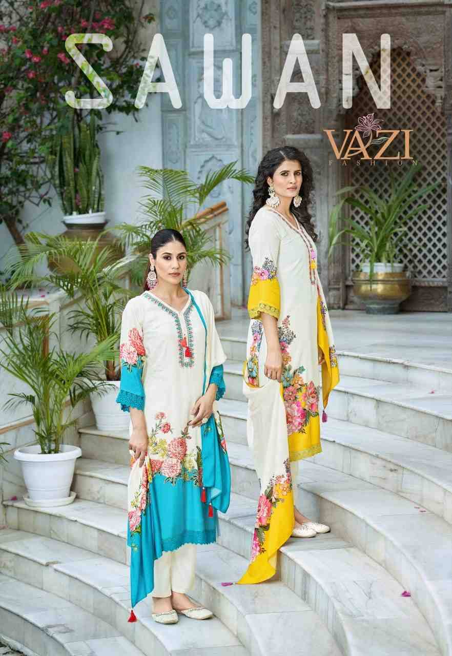 Sawan By Vazi 1001 To 1004 Series Beautiful Festive Suits Colorful Stylish Fancy Casual Wear & Ethnic Wear Viscose Muslin Dresses At Wholesale Price