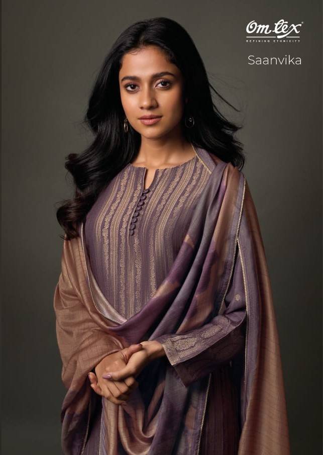 Saanvika By Om Tex 8051-A To 8051-C Series Beautiful Suits Stylish Fancy Colorful Party Wear & Ethnic Wear Muslin Jacquard Dresses At Wholesale Price